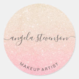 Elegant modern rose gold & gold glitter makeup classic round sticker