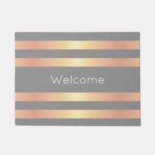 Elegant Modern Rose Gold Gradient Stripes Grey Doormat