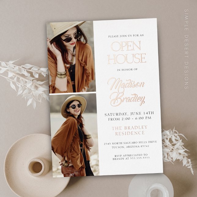 Elegant Modern Rose Gold Graduation Announcement (Modern Elegant Rose Gold Graduation Announcement for Open House Invitation)