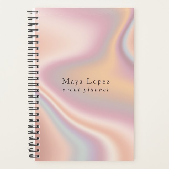 Elegant modern rose gold holographic event planner (Front)