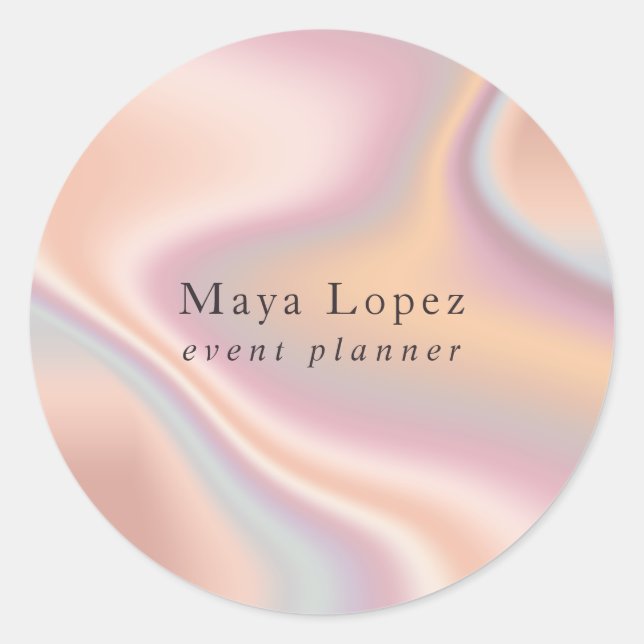Elegant modern rose gold holographic event planner classic round sticker (Front)