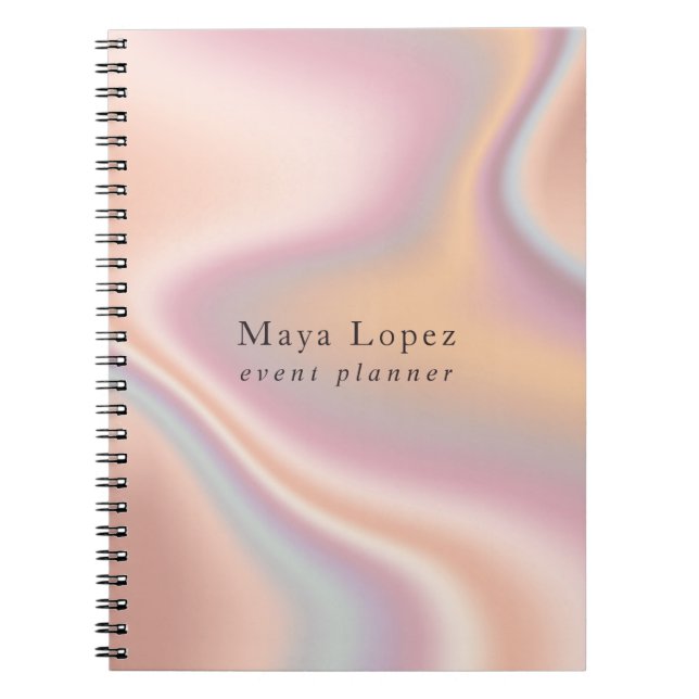 Elegant modern rose gold holographic event planner notebook (Front)