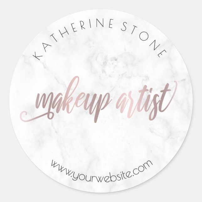 Elegant modern rose gold & marble makeup artist classic round sticker (Front)