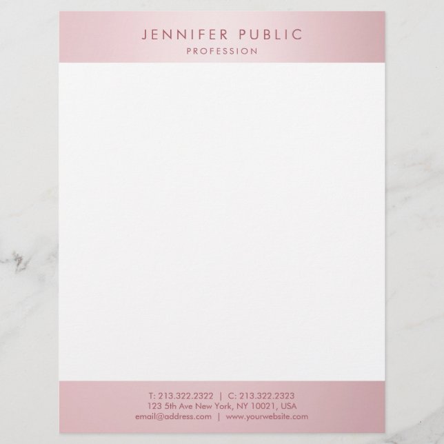 Elegant Modern Rose Gold Minimalist Template Custom Letterhead (Front)