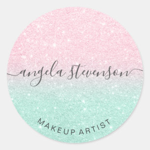 Elegant modern rose gold & mint glitter makeup classic round sticker
