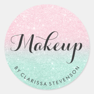 Elegant modern rose gold & mint glitter makeup classic round sticker