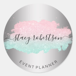 Elegant modern rose gold mint glitter planner classic round sticker