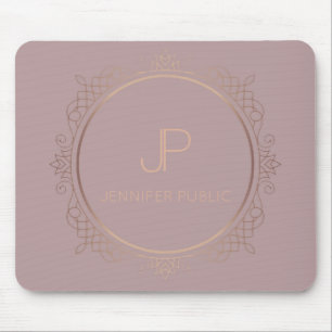 Elegant Modern Rose Gold Monogram Template Mouse Mat