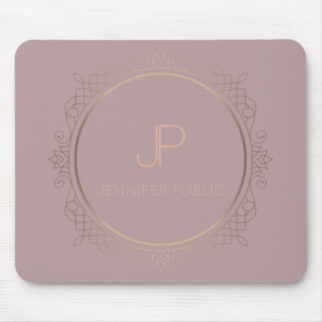 Elegant Modern Rose Gold Monogram Template Mouse Mat (Front)