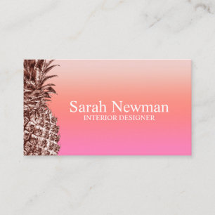 Elegant modern rose gold pineapple gradient pink business card