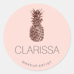 Elegant modern rose gold pineapple pink makeup classic round sticker