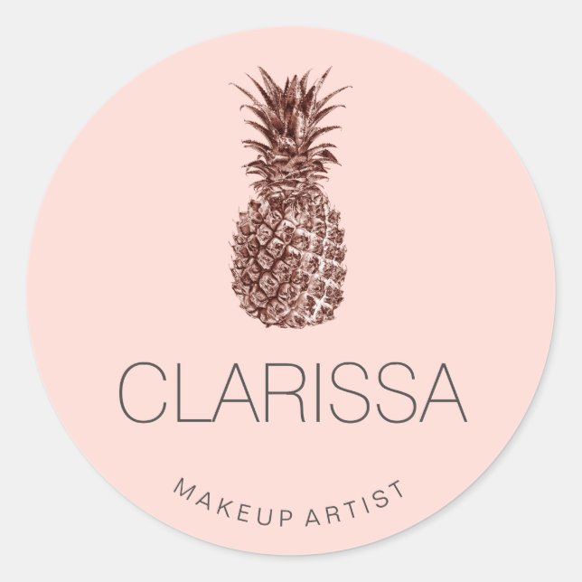 Elegant modern rose gold pineapple pink makeup classic round sticker (Front)