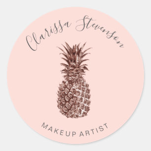 Elegant modern rose gold pineapple pink makeup classic round sticker
