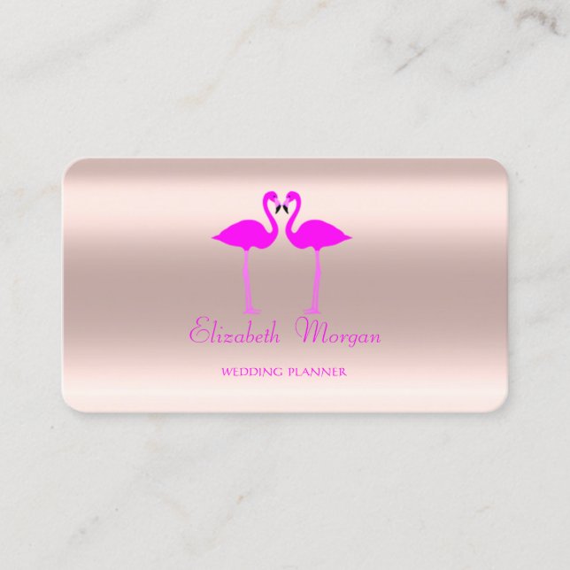 Elegant Modern Rose Gold Pink Flamingos In Love Business Card (Front)