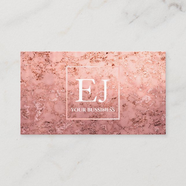 Elegant modern rose gold & pink marble  business card (Front)