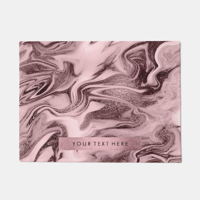 Elegant modern rose gold pink marble look doormat (Front)