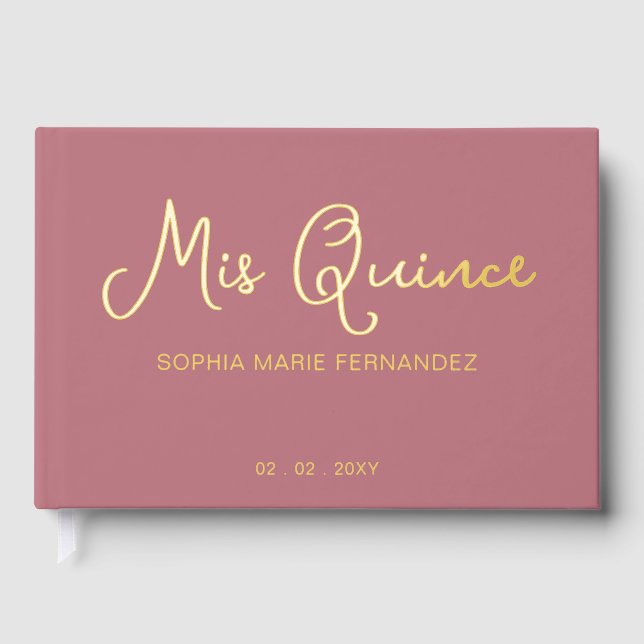 Elegant Modern Rose Gold Quinceañera Guest Book (Front)