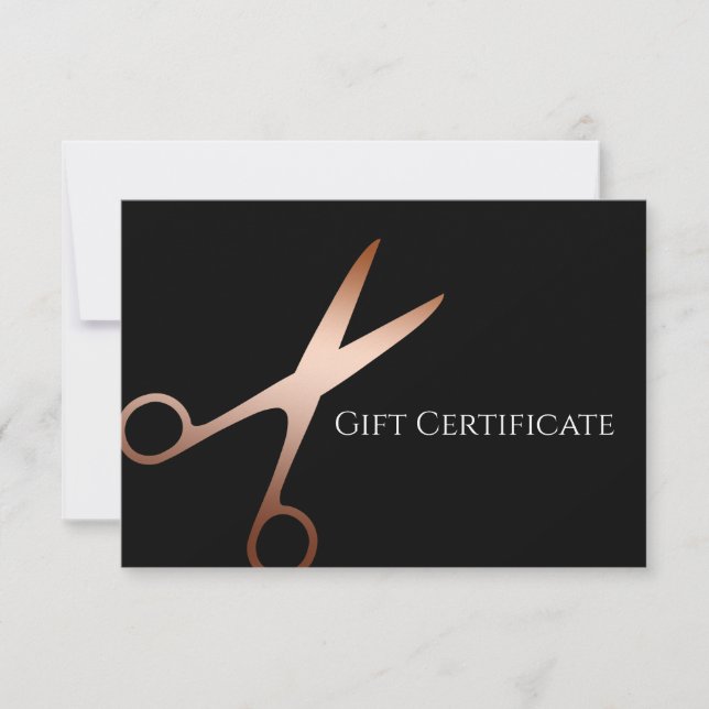 Elegant modern rose gold scissors hairstylist (Front)