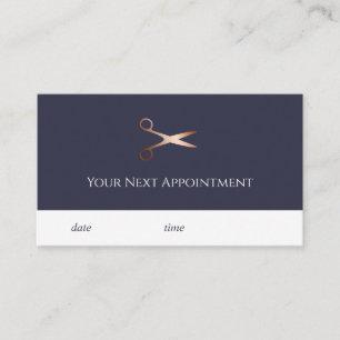 Elegant modern rose gold scissors hairstylist appointment card