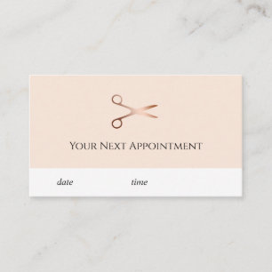 Elegant modern rose gold scissors hairstylist appointment card