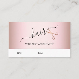 Elegant modern rose gold scissors hairstylist appointment card