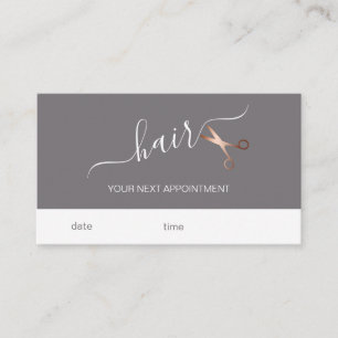 Elegant modern rose gold scissors hairstylist appointment card