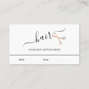 Elegant modern rose gold scissors hairstylist appointment card