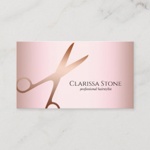 Elegant modern rose gold scissors hairstylist business card