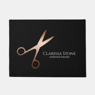 Elegant modern rose gold scissors hairstylist doormat