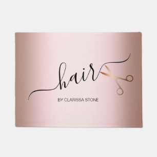 Elegant modern rose gold scissors hairstylist doormat