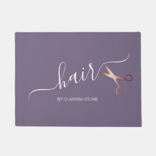 Elegant modern rose gold scissors hairstylist doormat