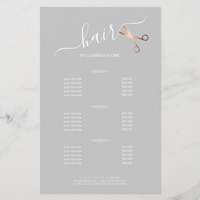 Elegant modern rose gold scissors hairstylist flyer (Front)