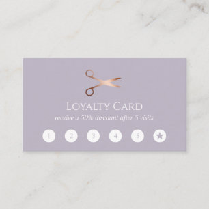 Elegant modern rose gold scissors hairstylist loyalty card