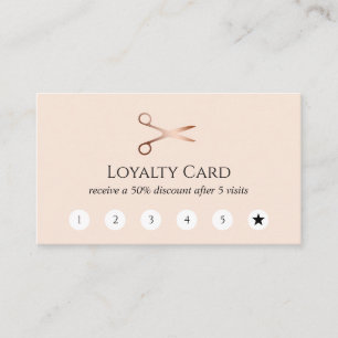 Elegant modern rose gold scissors hairstylist loyalty card