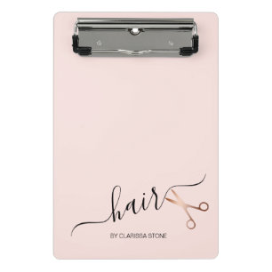Elegant modern rose gold scissors hairstylist mini clipboard