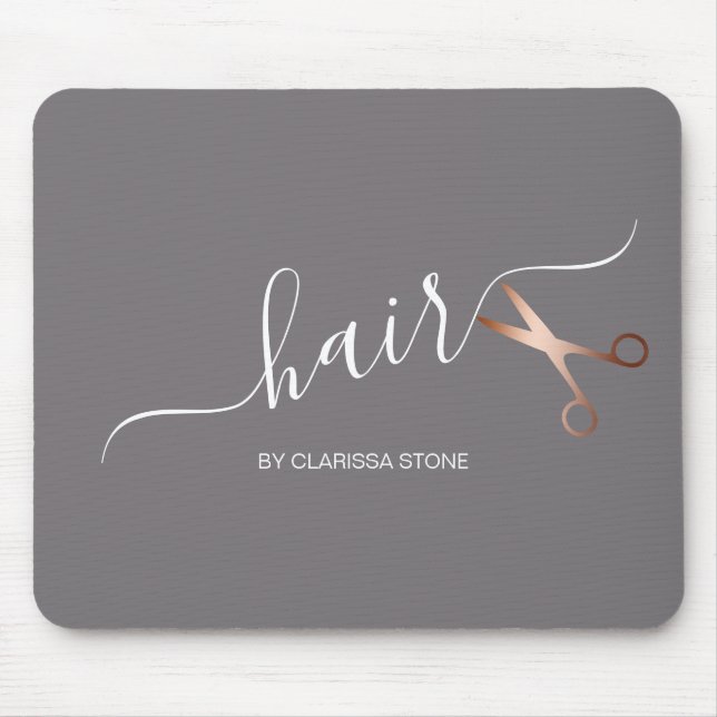 Elegant modern rose gold scissors hairstylist mouse mat (Front)