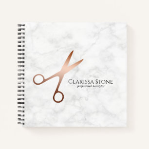 Elegant modern rose gold scissors hairstylist notebook