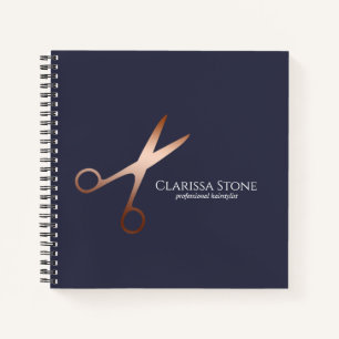 Elegant modern rose gold scissors hairstylist notebook