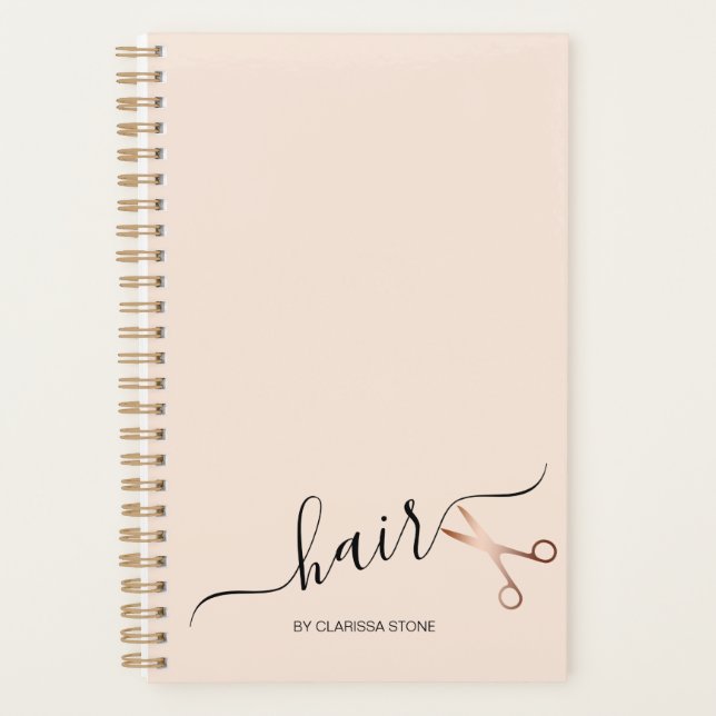 Elegant modern rose gold scissors hairstylist planner (Front)