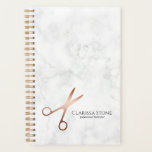 Elegant modern rose gold scissors hairstylist planner<br><div class="desc">Modern and elegant design for hairstylists with faux rose gold scissors,  elegant calligraphy font and white marble background.</div>