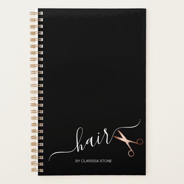 Elegant modern rose gold scissors hairstylist planner (Front)
