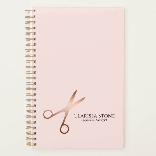 Elegant modern rose gold scissors hairstylist planner (Front)