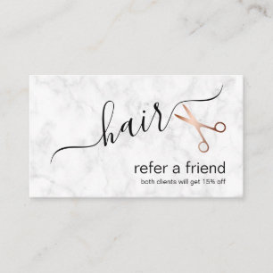 Elegant modern rose gold scissors hairstylist referral card
