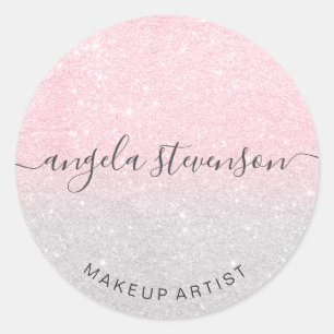 Elegant modern rose gold & silver glitter makeup classic round sticker