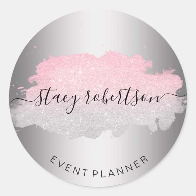Elegant modern rose gold silver glitter planner classic round sticker (Front)