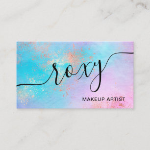 Elegant modern rose gold watercolor makeup artist business card