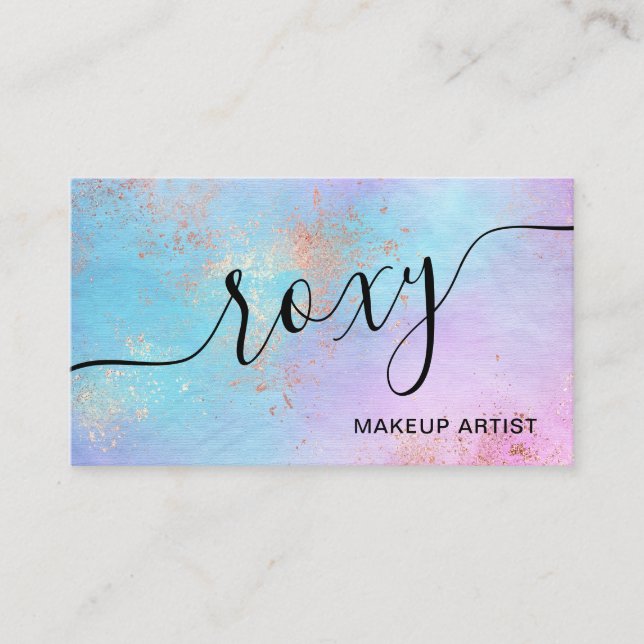 Elegant modern rose gold watercolor makeup artist business card (Front)