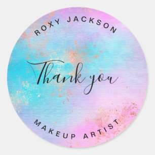 Elegant modern rose gold watercolor makeup artist classic round sticker
