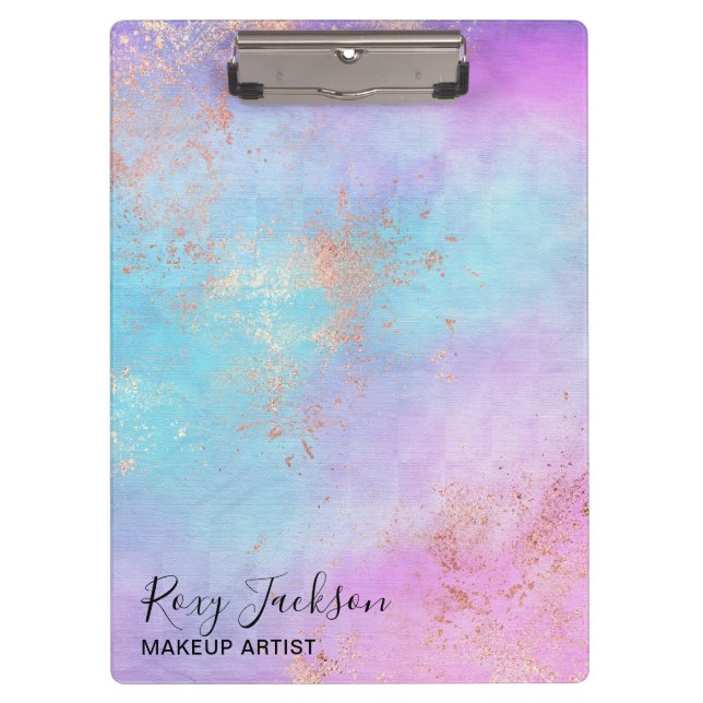 Elegant modern rose gold watercolor makeup artist clipboard (Front)
