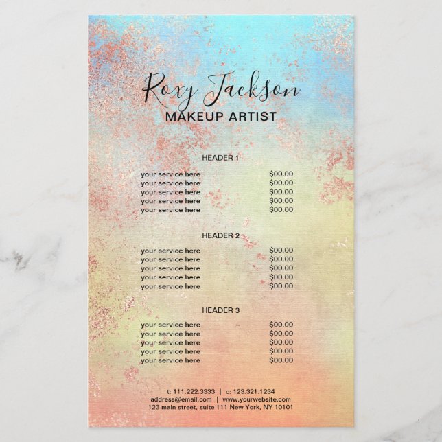 Elegant modern rose gold watercolor makeup artist flyer (Front)
